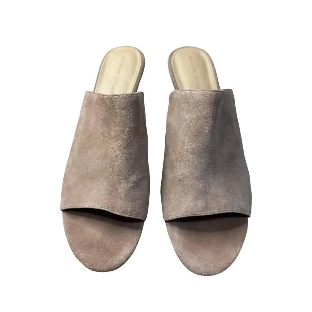 Adrienne Vittadini Pyle Tan Leather Suede Open Toe Mules Slide Sandal‎ Size 10